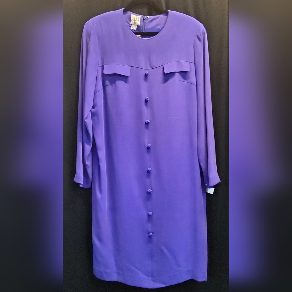August Hale - purple, 3/4 length, l/s dress with button accents.